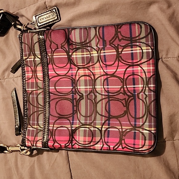 Coach Poppy Plaid Tartan Crossbody Pink/Purple - Picture 3 of 8